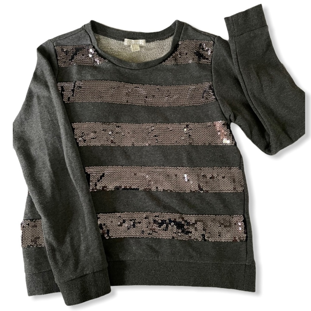 🟢 Grey Black Stripped Sequins Sweatshirt